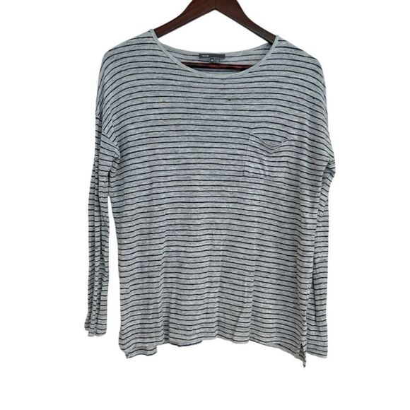 Vince Gray and Navy Striped Linen Lightweight Long Sleeve Top, Size XS - Picture 1 of 6